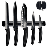 Kitchen Knife Set Kit | Black Magnetic Rack & Sharpener